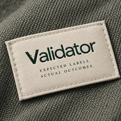 Validator logo embroidered on a fabric label